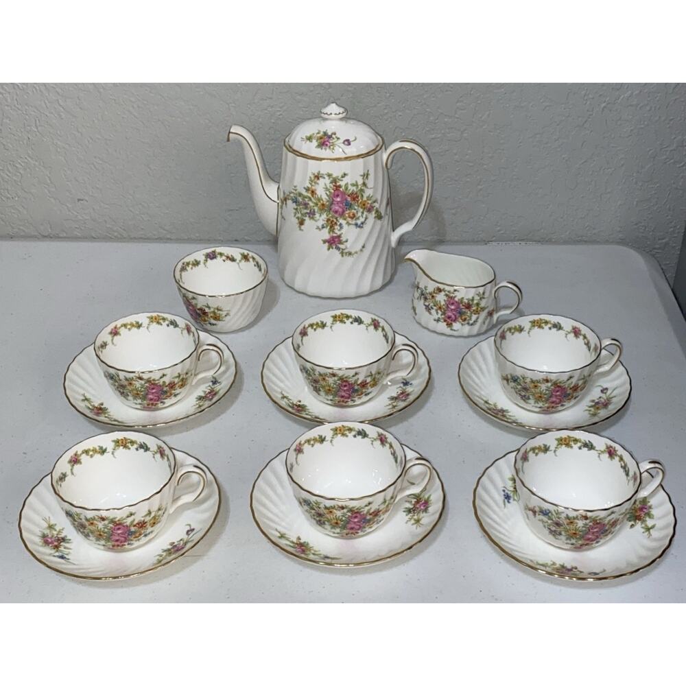 VTG Minton LORRAINE England 6 Cups Saucers Teapot Creamer Sugar Bowl Complete